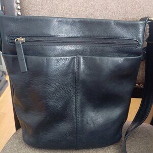Derek Alexander Soft Black Leather Unisex Organizer Crossbody Bag